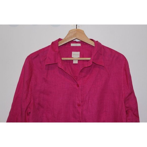 Chicos Womens Button-Up Fuchsia Linen Shirt Size 2x - Picture 2 of 9